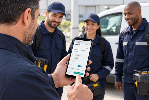 Supervisor a registar check-in e ausências de colaboradores no aplicativo.