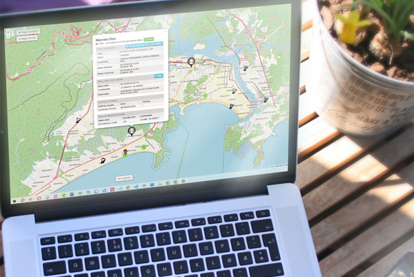 Mapa com atualização em tempo real, com o GPS do smartphone ou celular, a localização da última atividade da sua equipe externa